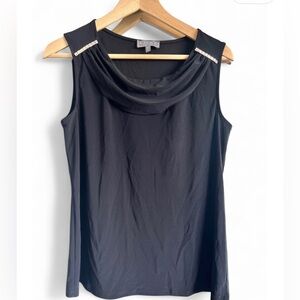 Laura Womens Black Crowl Neck Silver Studded Details Feminine Top Medium